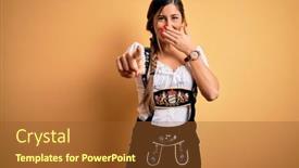  Presentation with german - Beautiful PPT layouts featuring young-beautiful-brunette-german-woman backdrop and a tawny brown colored foreground