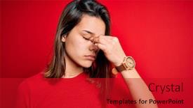  Presentation with beautiful young girl red - Presentation theme enhanced with young-beautiful-brunette-girl-wearing background and a crimson colored foreground