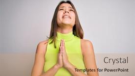  Presentation with praying hands - Cool new presentation design with young-beautiful-brunette-girl-wearing backdrop and a coral colored foreground