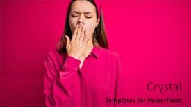  Presentation with sleepiness - Colorful presentation design enhanced with young-beautiful-brunette-girl-wearing backdrop and a dark gray colored foreground