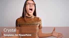  Presentation with frustration - Cool new PPT theme with young-beautiful-brunette-girl-wearing backdrop and a red colored foreground