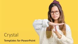  Presentation with hat - Audience pleasing theme consisting of young-beautiful-brunette-hipster-woman backdrop and a  colored foreground