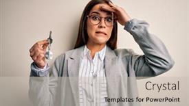  Presentation with house key - Amazing PPT layouts having young-beautiful-brunette-house-agent backdrop and a soft green colored foreground