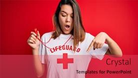  Presentation with lifeguard - Cool new theme with young-beautiful-brunette-lifeguard-girl backdrop and a red colored foreground