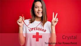  Presentation with whistle - Presentation design consisting of young-beautiful-brunette-lifeguard-girl background and a red colored foreground