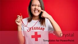  Presentation with beautiful young girl red - PPT layouts with young-beautiful-brunette-lifeguard-girl background and a red colored foreground