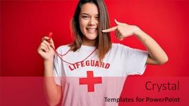  Presentation with beautiful young girl red - Colorful presentation theme enhanced with young-beautiful-brunette-lifeguard-girl backdrop and a red colored foreground