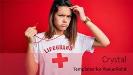  Presentation with lifeguard - Beautiful slide set featuring young-beautiful-brunette-lifeguard-girl backdrop and a red colored foreground