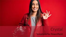  Presentation with motorcycle - Beautiful presentation featuring young-beautiful-brunette-motorcyclist-woman backdrop and a crimson colored foreground
