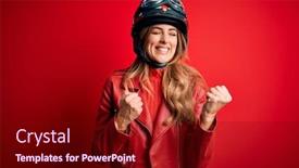  Presentation with motor - Colorful presentation theme enhanced with young-beautiful-brunette-motorcyclist-woman backdrop and a wine colored foreground