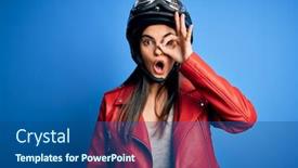  Presentation with motorcycle - PPT layouts featuring young-beautiful-brunette-motorcycliste-woman background and a ocean colored foreground