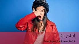  Presentation with motorcycle - PPT theme featuring young-beautiful-brunette-motorcycliste-woman background and a red colored foreground
