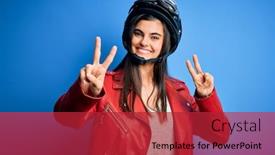  Presentation with motorcycle - Cool new presentation theme with young-beautiful-brunette-motorcycliste-woman backdrop and a red colored foreground