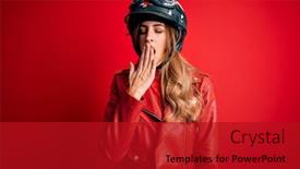  Presentation with moto - Audience pleasing slides consisting of young-beautiful-brunette-motrocyclist-woman backdrop and a crimson colored foreground