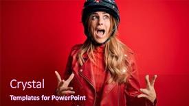  Presentation with moto - Slide deck with young-beautiful-brunette-motrocyclist-woman background and a wine colored foreground