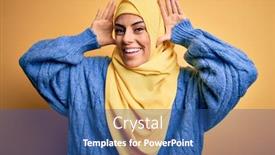  Presentation with woman muslim - Audience pleasing slide set consisting of young-beautiful-brunette-muslim-woman backdrop and a ocean colored foreground