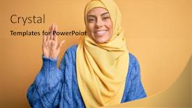  Presentation with woman muslim - Presentation enhanced with young-beautiful-brunette-muslim-woman background and a yellow colored foreground