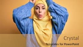  Presentation with woman muslim - Slides having young-beautiful-brunette-muslim-woman background and a yellow colored foreground