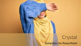  Presentation with woman muslim - Beautiful presentation theme featuring young-beautiful-brunette-muslim-woman backdrop and a yellow colored foreground