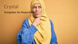  Presentation with infection - Amazing PPT theme having young-beautiful-brunette-muslim-woman backdrop and a yellow colored foreground