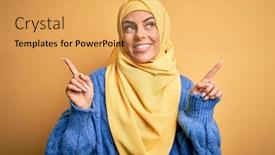  Presentation with muslim kidsanimasi - Slide set consisting of young-beautiful-brunette-muslim-woman background and a yellow colored foreground