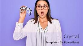  Presentation with optometry - Cool new presentation with young-beautiful-brunette-oculist-woman backdrop and a light blue colored foreground