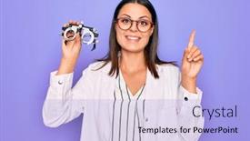  Presentation with optometry - Cool new PPT layouts with young-beautiful-brunette-oculist-woman backdrop and a light blue colored foreground