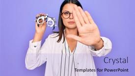  Presentation with optometry - Presentation theme with young-beautiful-brunette-oculist-woman background and a light blue colored foreground