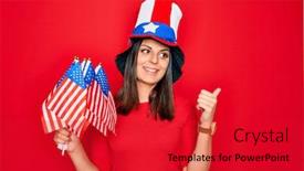  Presentation with patriotic usa - Slide set consisting of young-beautiful-brunette-patriotic-woman background and a crimson colored foreground