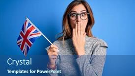  Presentation with united kingdom - Presentation theme having young-beautiful-brunette-patriotic-woman background and a ocean colored foreground