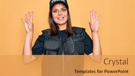  Presentation with police police - PPT layouts enhanced with young-beautiful-brunette-policewoman-wearing background and a yellow colored foreground