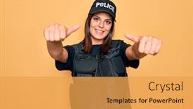  Presentation with police police - Colorful slide set enhanced with young-beautiful-brunette-policewoman-wearing backdrop and a yellow colored foreground