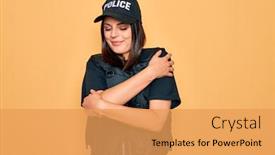  Presentation with self care - Presentation design enhanced with young-beautiful-brunette-policewoman-wearing background and a yellow colored foreground