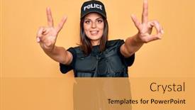  Presentation with police police - Amazing slide set having young-beautiful-brunette-policewoman-wearing backdrop and a yellow colored foreground