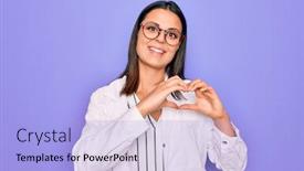  Presentation with purple heart - Colorful presentation enhanced with young-beautiful-brunette-psychologist-woman backdrop and a light blue colored foreground