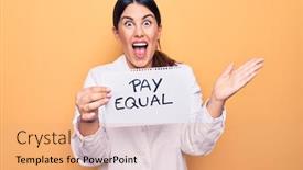  Presentation with pay - PPT theme featuring young-beautiful-brunette-psychologist-woman background and a coral colored foreground