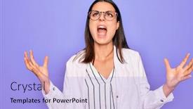  Presentation with yelling - Slide set consisting of young-beautiful-brunette-psychologist-woman background and a light blue colored foreground