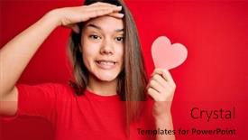  Presentation with beautiful young girl red - Colorful presentation theme enhanced with young-beautiful-brunette-romantic-girl backdrop and a crimson colored foreground