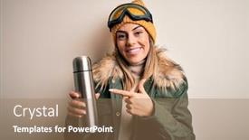  Presentation with ski - Amazing theme having young-beautiful-brunette-skier-woman backdrop and a coral colored foreground