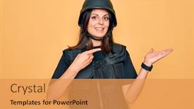  Presentation with security camera - Colorful PPT theme enhanced with young-beautiful-brunette-soldier-woman backdrop and a yellow colored foreground