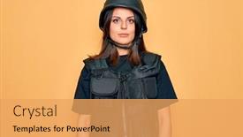  Presentation with camera security - Amazing slide deck having young-beautiful-brunette-soldier-woman backdrop and a yellow colored foreground