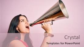  Presentation with speaker - Cool new PPT theme with young-beautiful-brunette-speaker-woman backdrop and a lemonade colored foreground