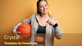  Presentation with basketball - Audience pleasing PPT theme consisting of young-beautiful-brunette-sportswoman-holding backdrop and a tawny brown colored foreground