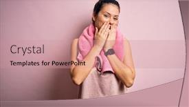  Presentation with scandal - PPT layouts having young-beautiful-brunette-sportswoman-wearing background and a coral colored foreground