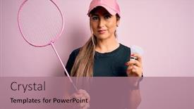  Presentation with badminton - Audience pleasing PPT theme consisting of young-beautiful-brunette-sportswoman-wearing backdrop and a coral colored foreground