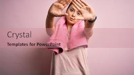  Presentation with frame pink - Beautiful slide set featuring young-beautiful-brunette-sportswoman-wearing backdrop and a coral colored foreground