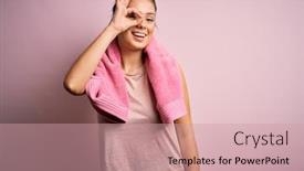  Presentation with sportswear - Presentation theme consisting of young-beautiful-brunette-sportswoman-wearing background and a  colored foreground