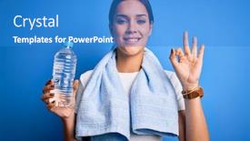  Presentation with water bottle - Colorful theme enhanced with young-beautiful-brunette-sportswoman-wearing backdrop and a teal colored foreground