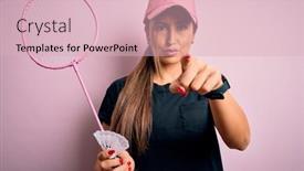  Presentation with badminton - Presentation theme consisting of young-beautiful-brunette-sportswoman-wearing background and a lemonade colored foreground