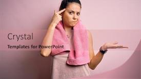  Presentation with think - Slide set with young-beautiful-brunette-sportswoman-wearing background and a coral colored foreground